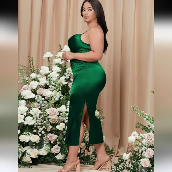 Draped Neck Split Thigh Slip Dress - Picture 3 of 10